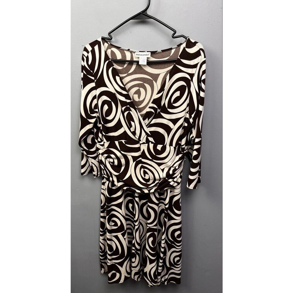 Jessica London Faux Wrap Dress Womens size 14W‎ Brown Tan Stretch Bold Career